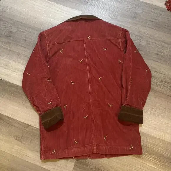 Rare Womens Small Red L.L.Bean corduroy chore jacket with embroidered Pheasants - Picture 4 of 7